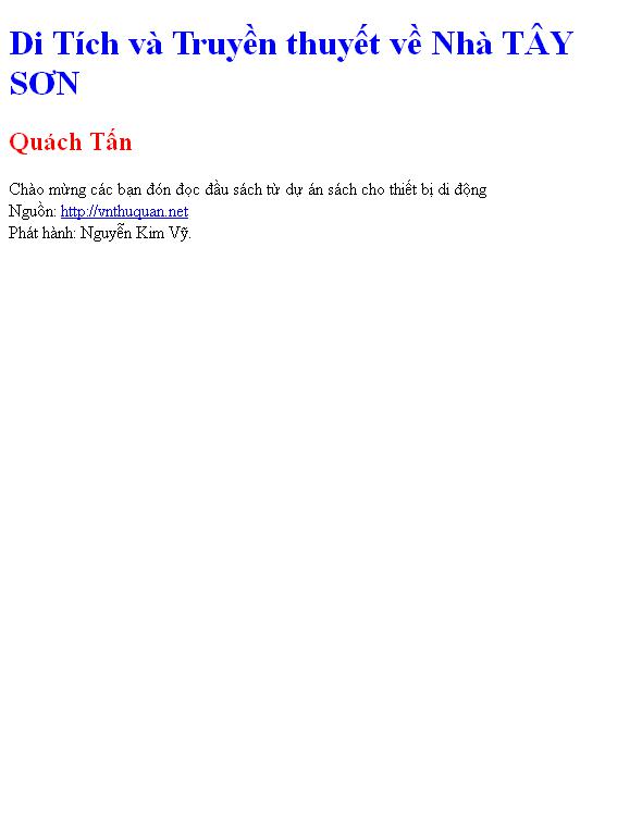 Di Tích và Truyền thuyết về Nhà TÂY SƠN