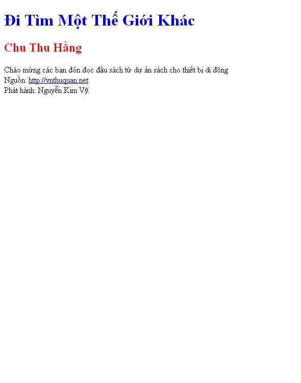 Đi Tìm Một Thế Giới Khác