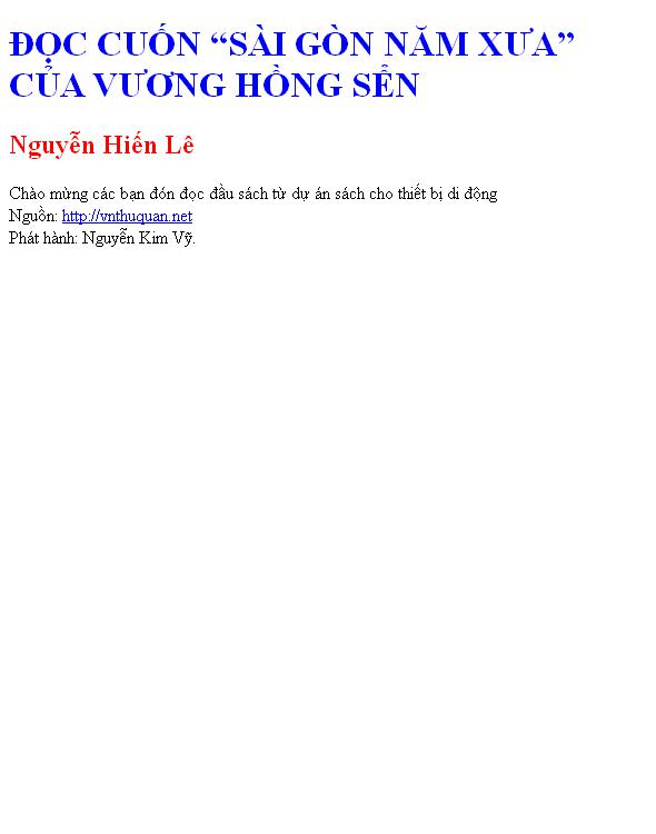 ĐỌC CUỐN “SÀI GÒN NĂM XƯA” CỦA VƯƠNG HỒNG SỂN