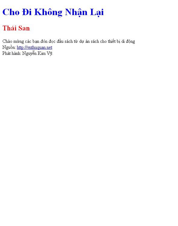 Cho Đi Không Nhận Lại