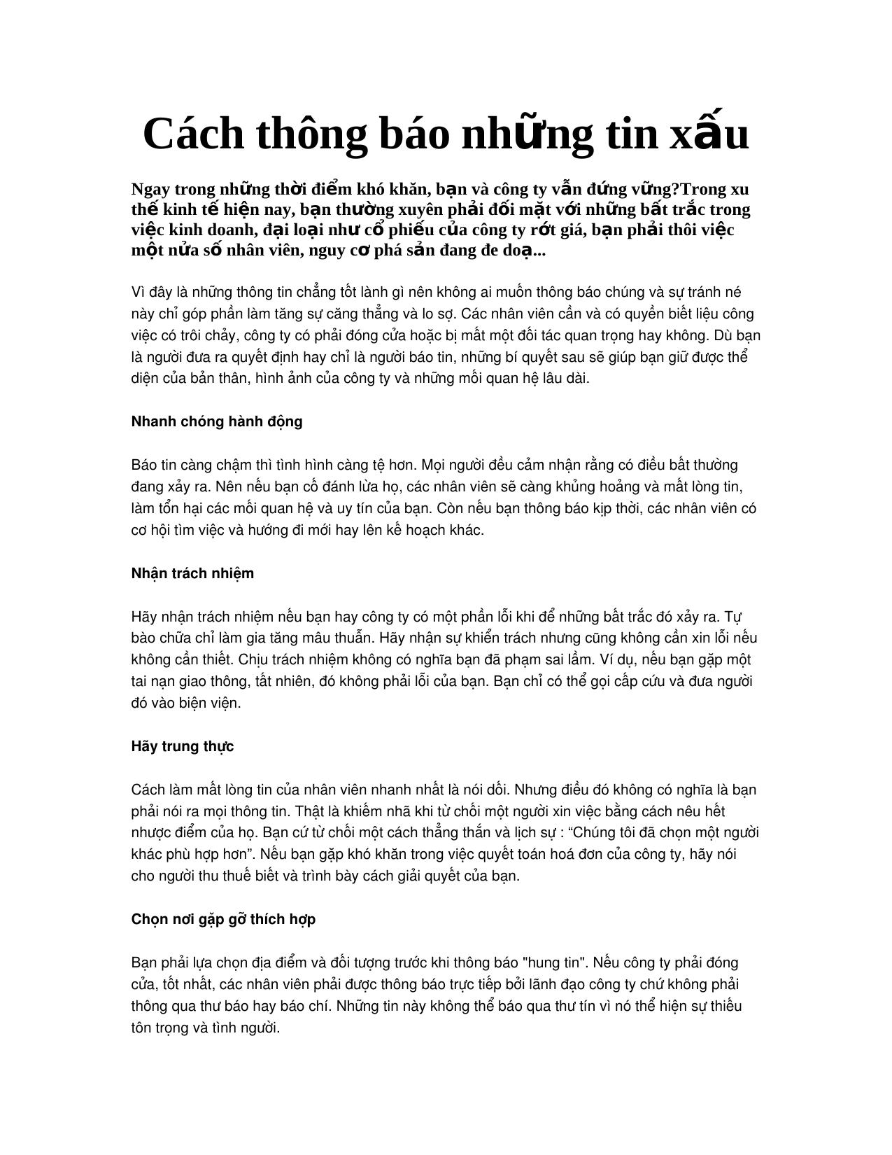 Cách thông báo những tin xấu